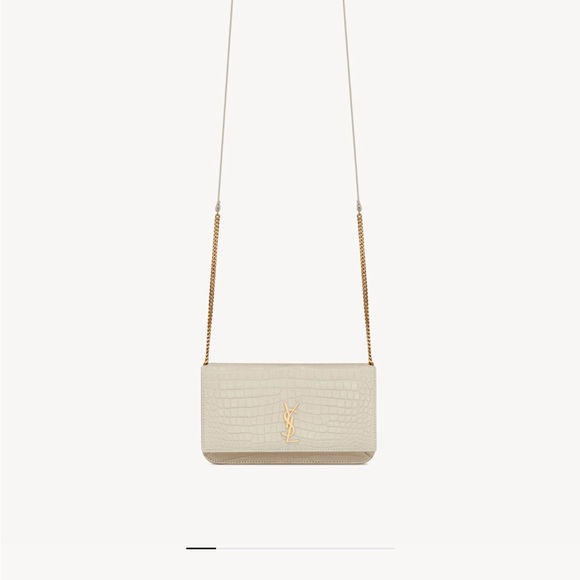 YSL Beige Croc Embossed Chain Wallet - Picture 1 of 5